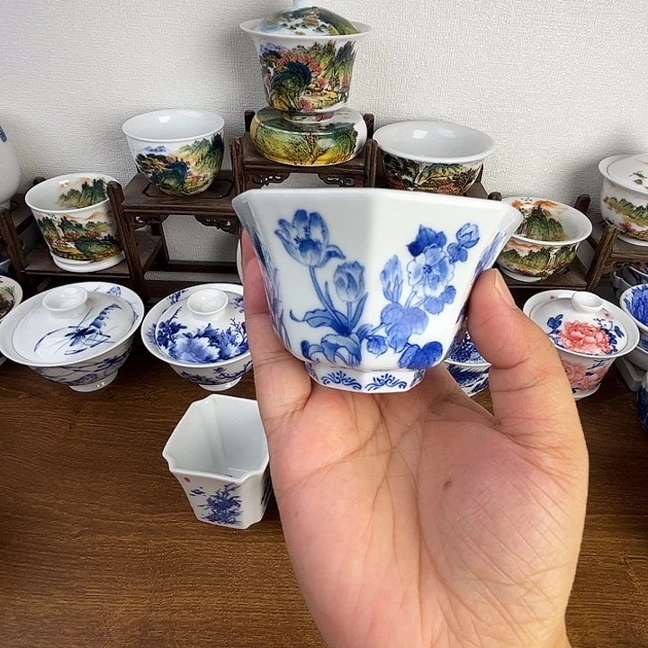 忠意堂釉下彩八方杯