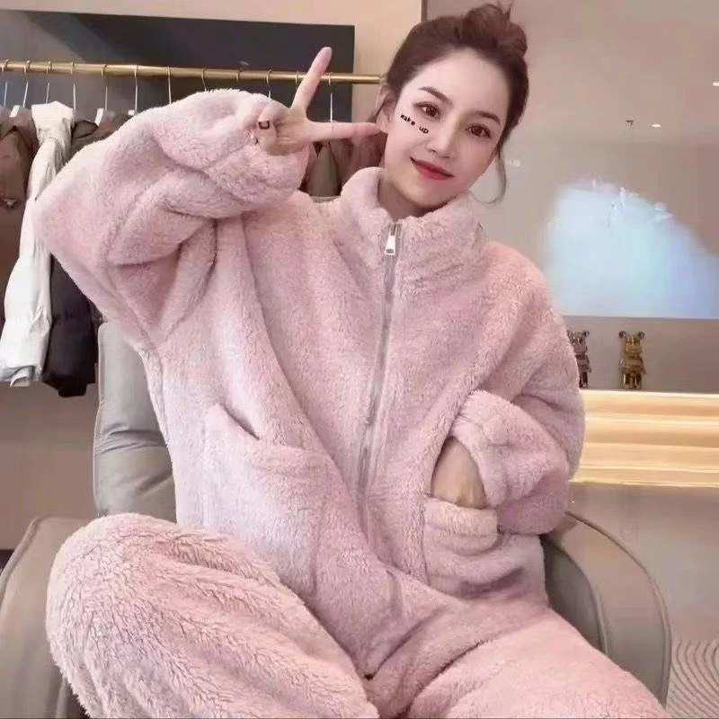 拉链款睡衣女2024新款秋冬家居服套装休闲运动家居服套装