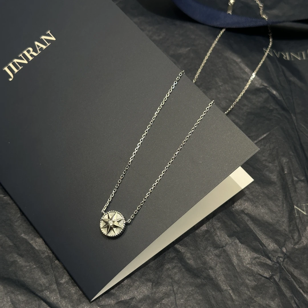 坠链均925银锆石 JINRAN｜罗盘双面可戴s925通体银项链