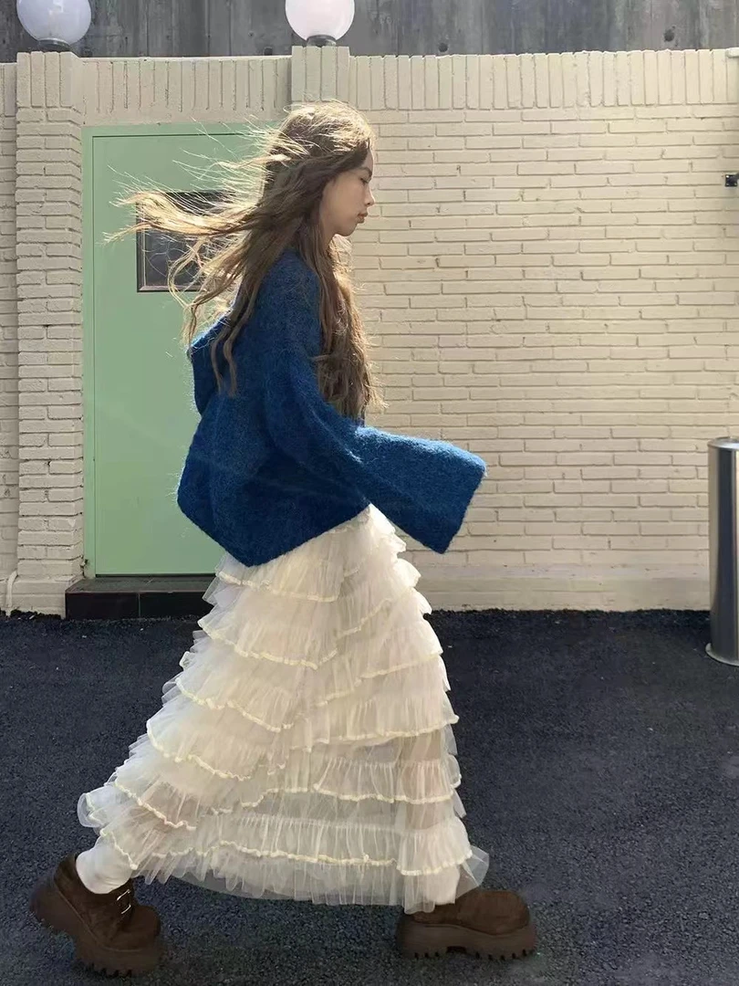 【仲夏千层】杏色网纱长款蛋糕裙女高级感多层蓬蓬裙半身裙