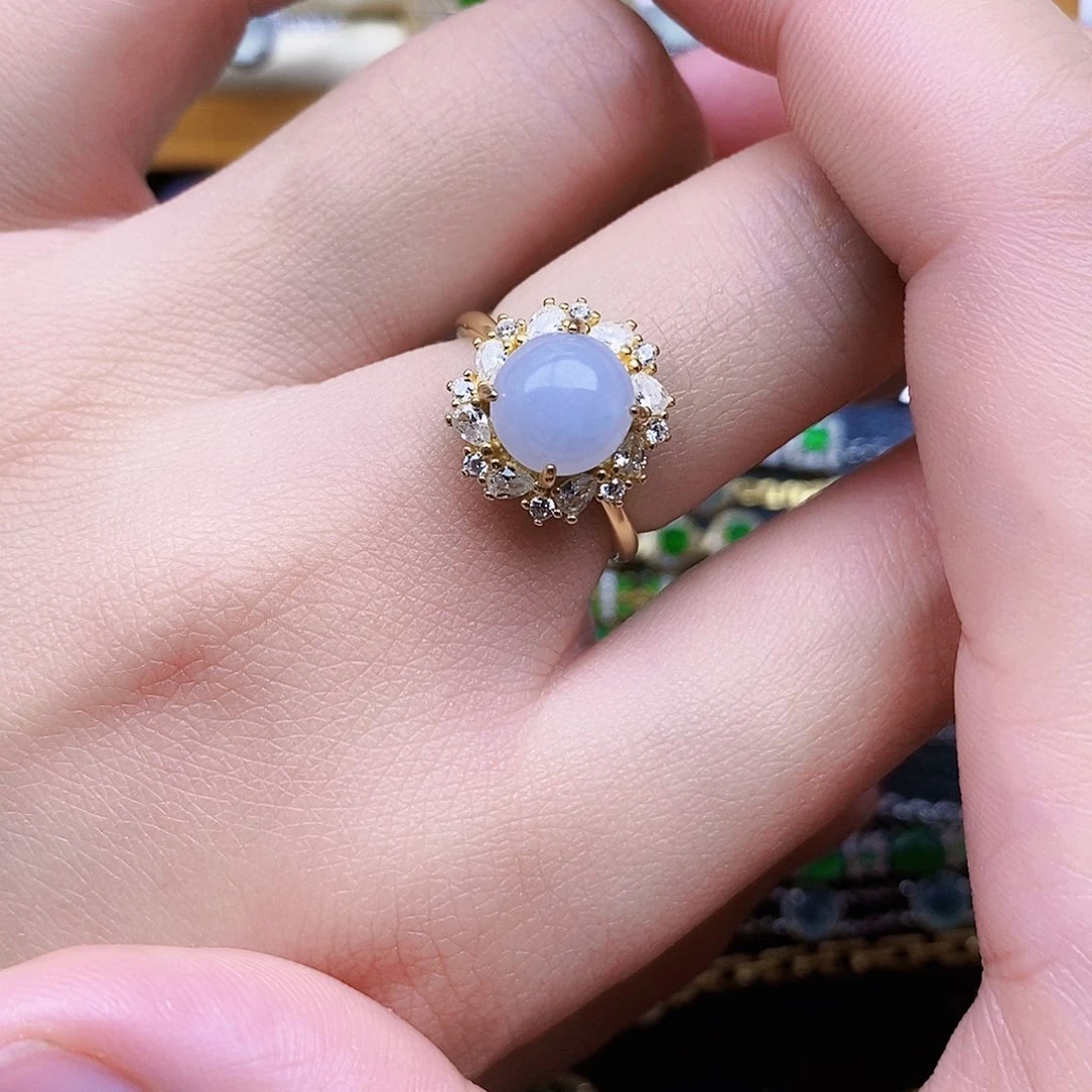 银S925镶嵌戒指翡翠浅*