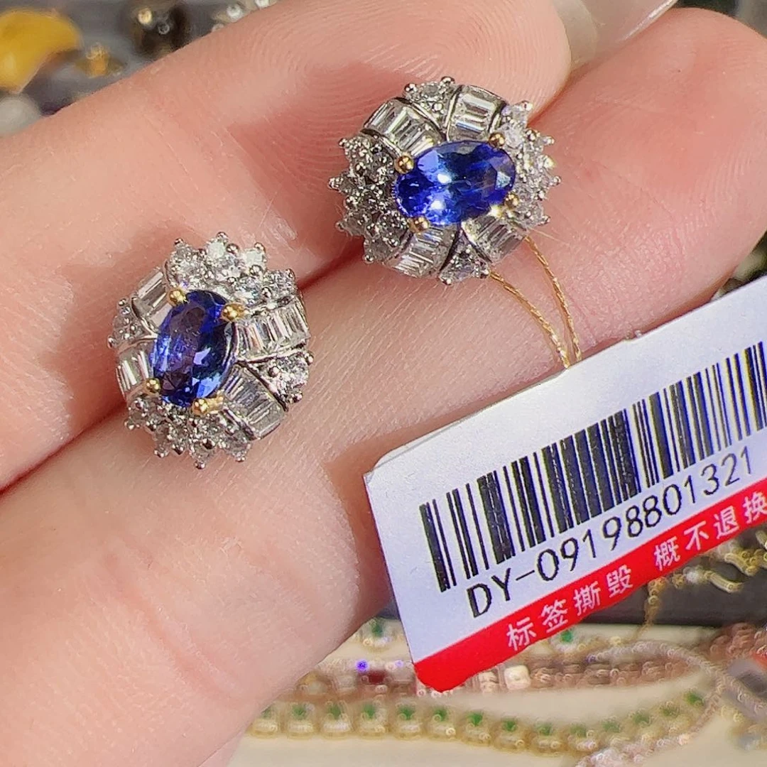 坦桑石耳钉银S925镶嵌