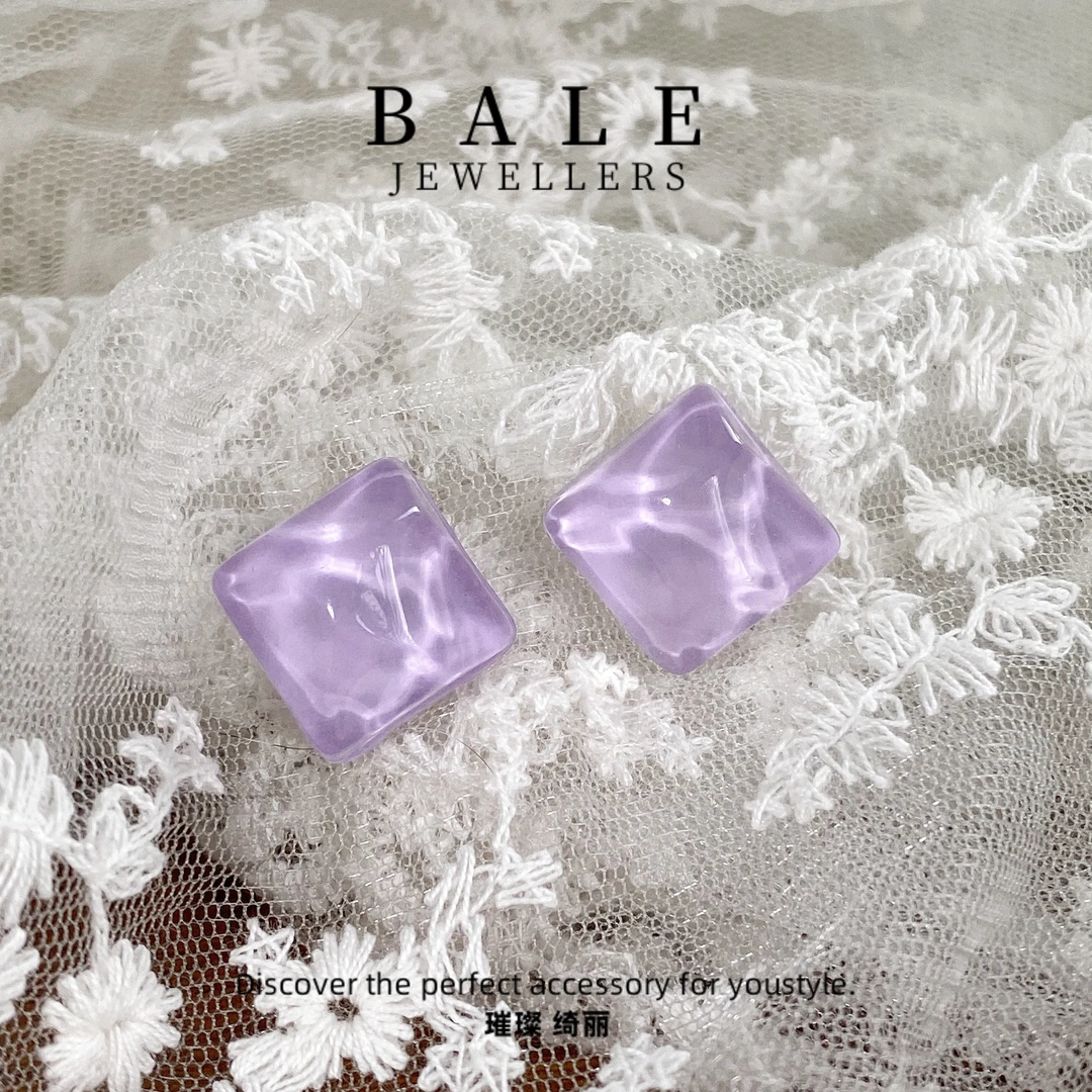 铜合金树脂耳饰 E3744 紫色水波纹 精致气质百搭