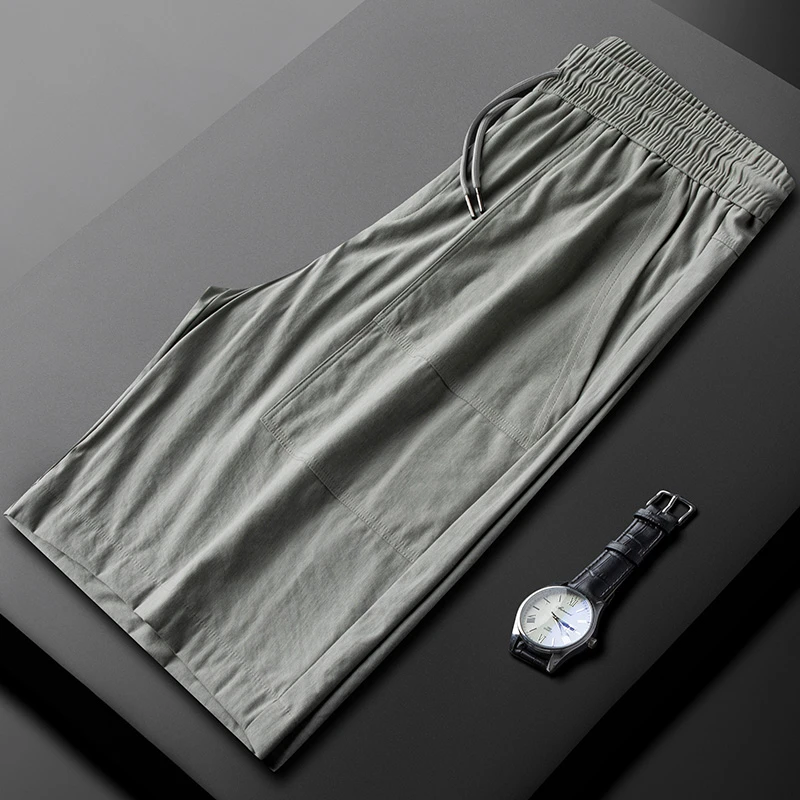 高端夏季薄款冰丝速干棉麻灰色短裤男直筒简约百搭运动五分裤男士