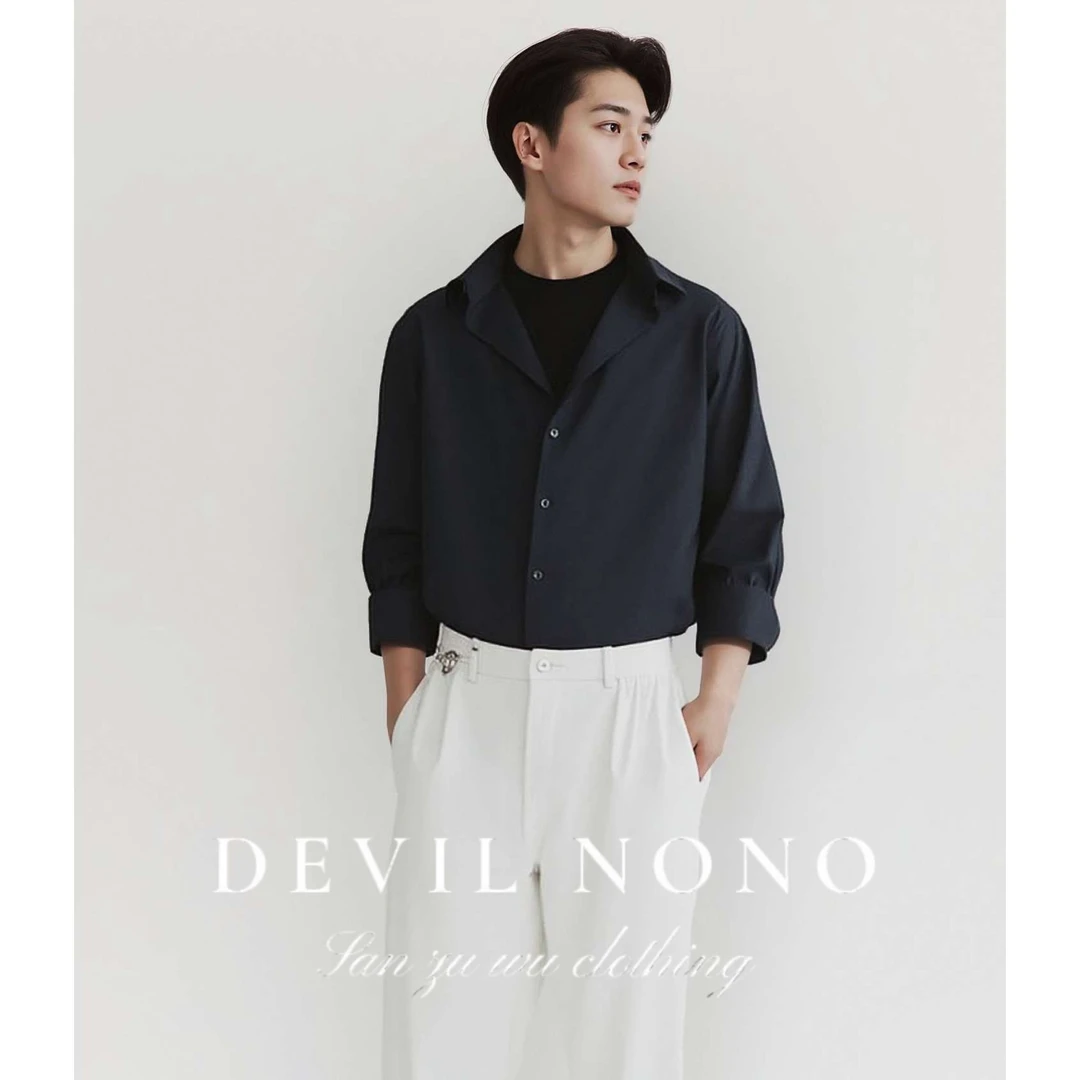 DEVIL NONO秋季免烫黑色衬衫男款长袖衬衣男士薄款亲肤西装内搭
