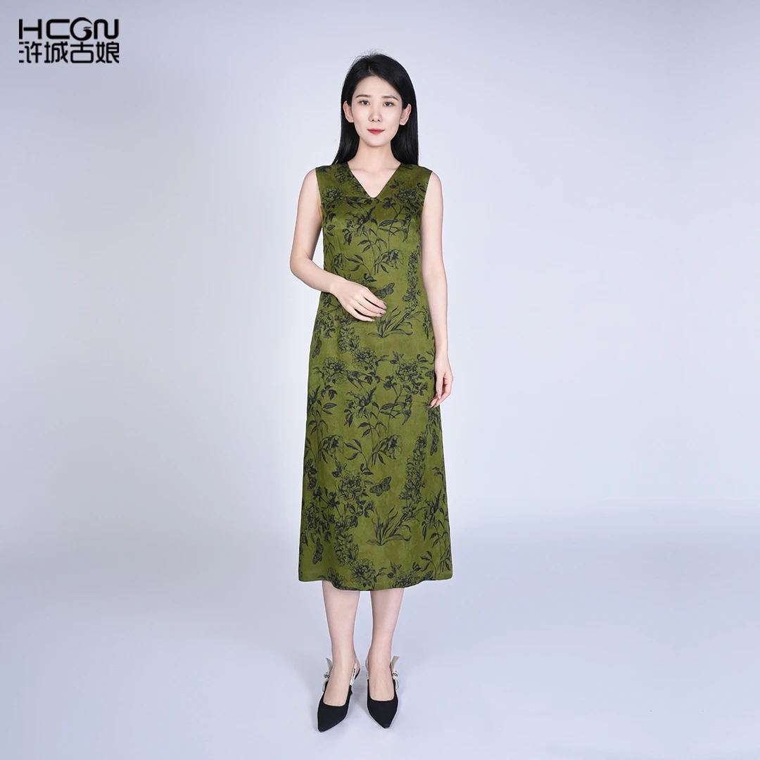 浒城古娘春夏新款国风新中式时尚舒适锦知香云纱连衣裙HBSS060099