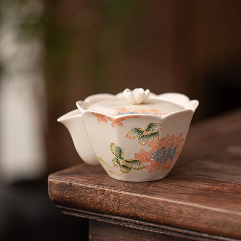 百垚手绘蝶恋花花团锦簇手抓宝瓶家用冲茶器中式陶瓷茶壶泡茶壶
