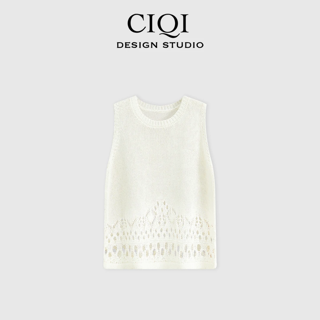 CIQI STUDIO【白织云纱】高级感和纸镂空无袖针织背心DY25927