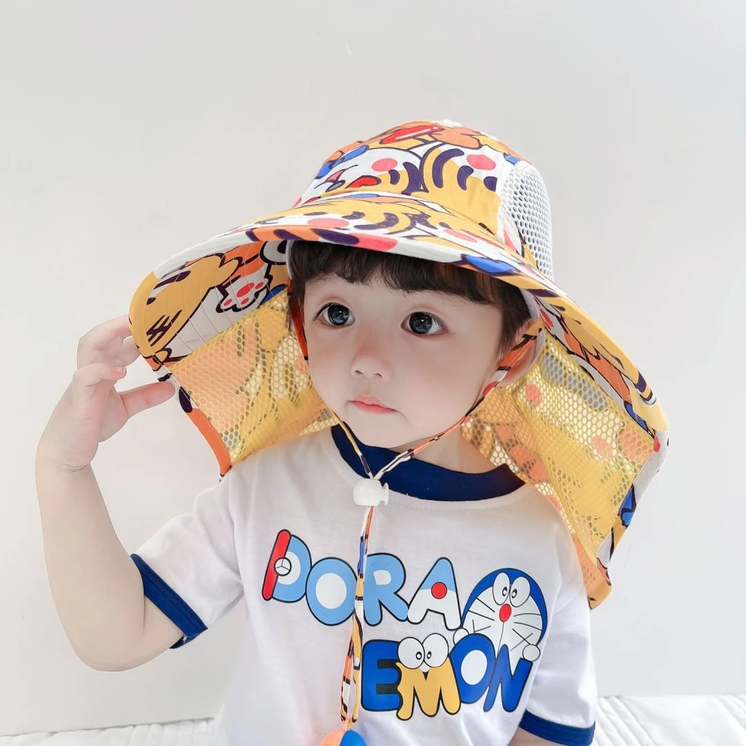 儿童防晒帽夏天薄款男童大帽檐披肩宝宝遮阳帽男孩女童太阳渔夫帽