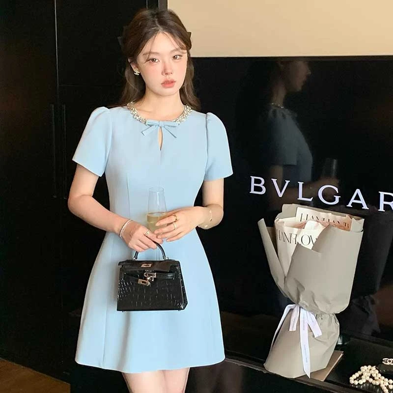 2025夏季新款法式高级感气质短袖显瘦微胖mm大码连衣裙女D0959