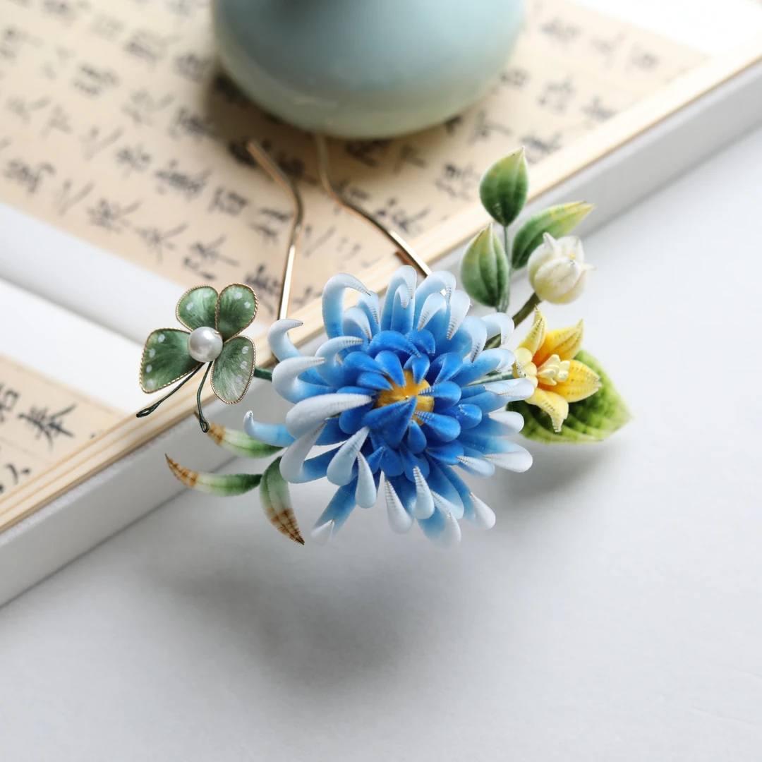 非遗绒花（H025）毛绒蓝菊