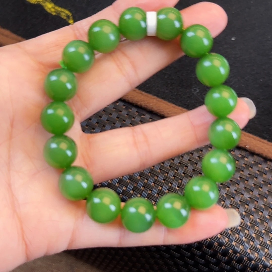 和田玉未镶嵌手链卡12阳绿猫眼无框点