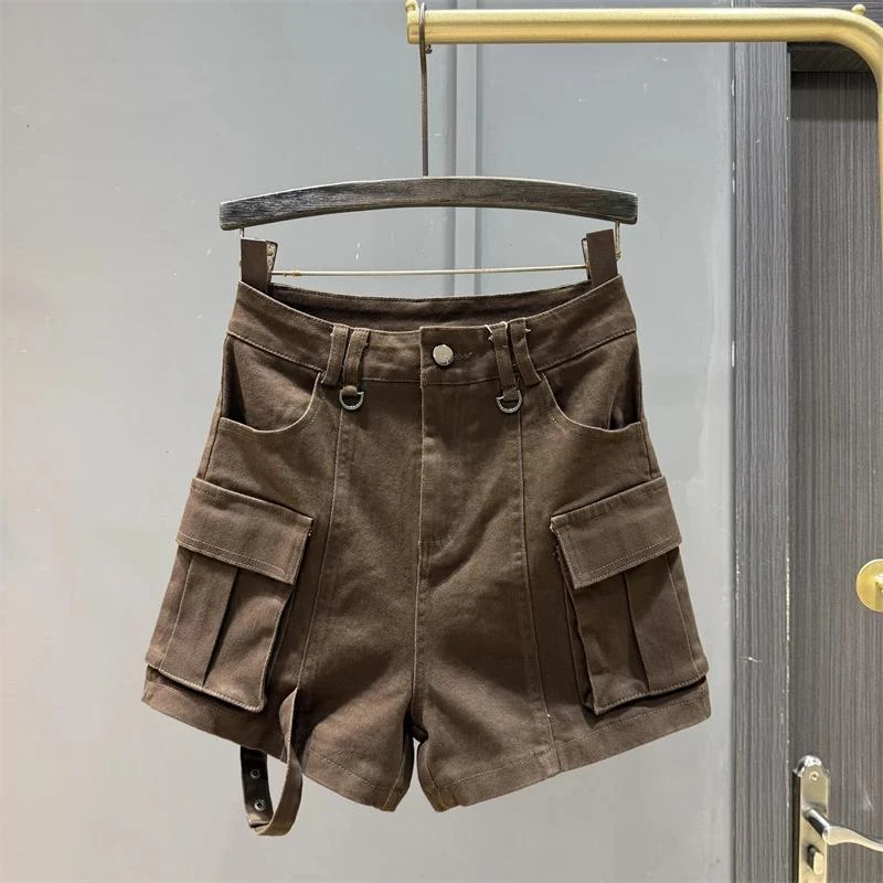 个性工装牛仔短裤女2025秋冬季新款高腰显瘦外穿靴裤a字阔腿热裤