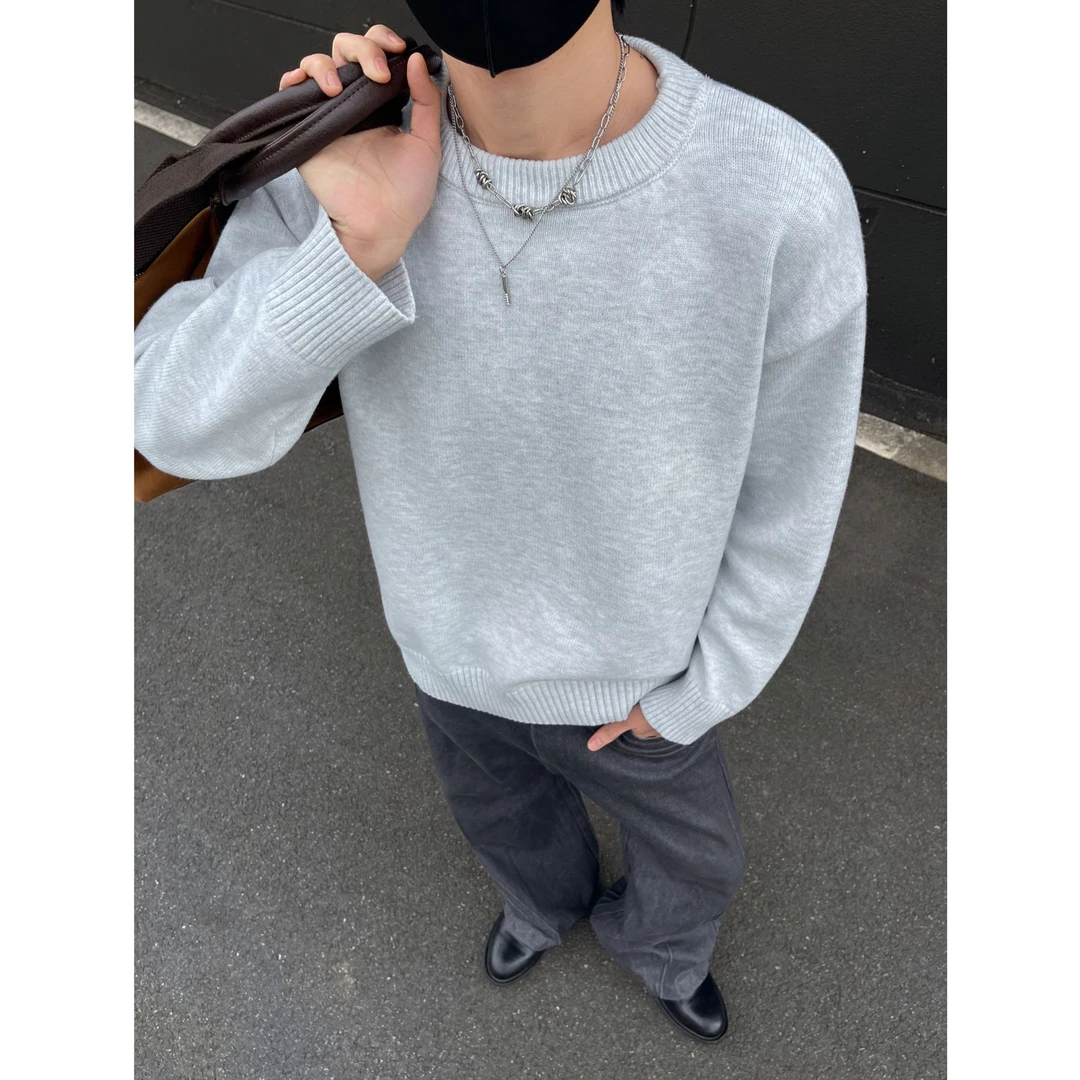 cleanfit白花灰针织衫毛衣男款秋冬美式高级感慵懒风长袖打底衫