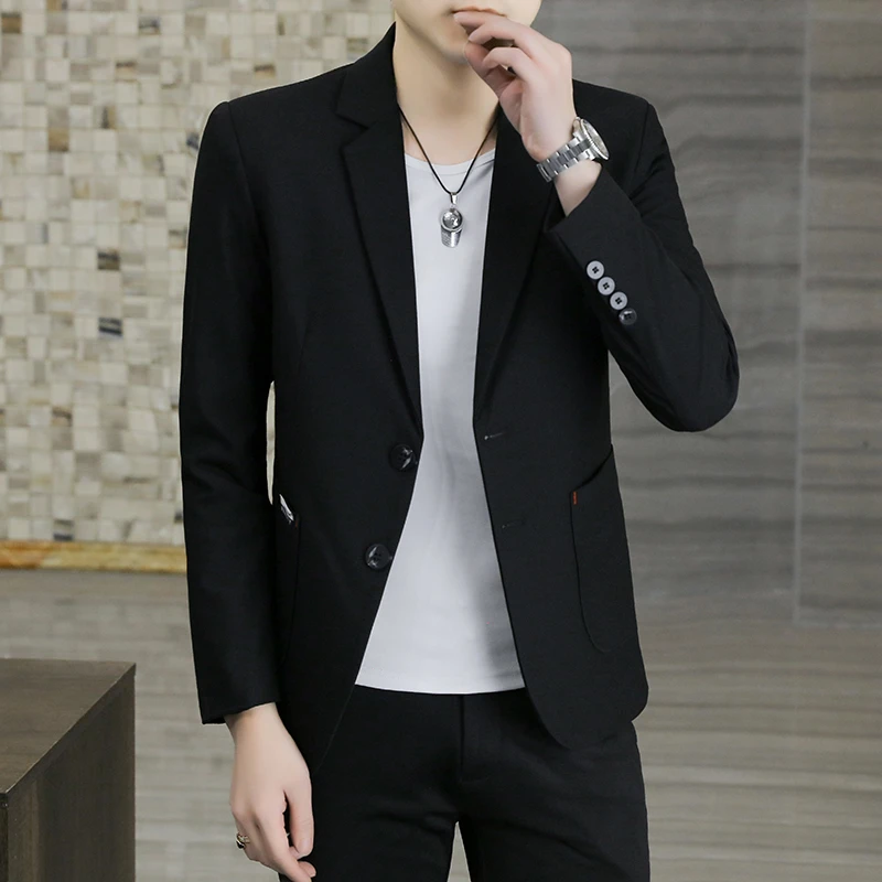 2025秋季新款男士百搭休闲时尚两粒扣修身长袖单件西服681/6311