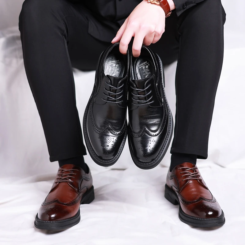 22601男士商务皮鞋男款牛皮正装黑色休闲布洛克雕花新郎秋季男鞋