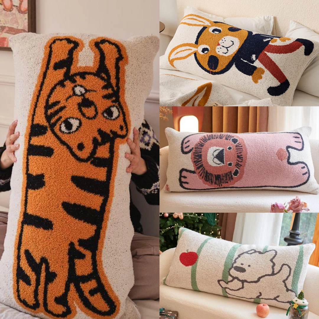 憨萌卡通虎针织双人枕毯子沙发卧室抱枕儿童老虎靠垫（