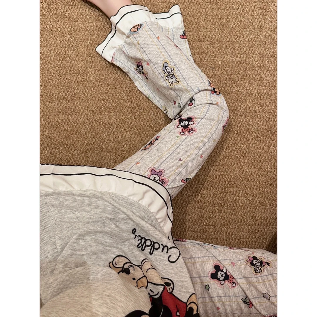 甜美风少女卡通趣味米奇短袖睡衣女夏季新款长裤套装可外穿家居服