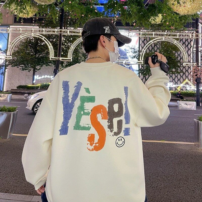 2025春秋季新款男生宽松休闲圆领卫衣青少年学生潮流百搭打底上衣