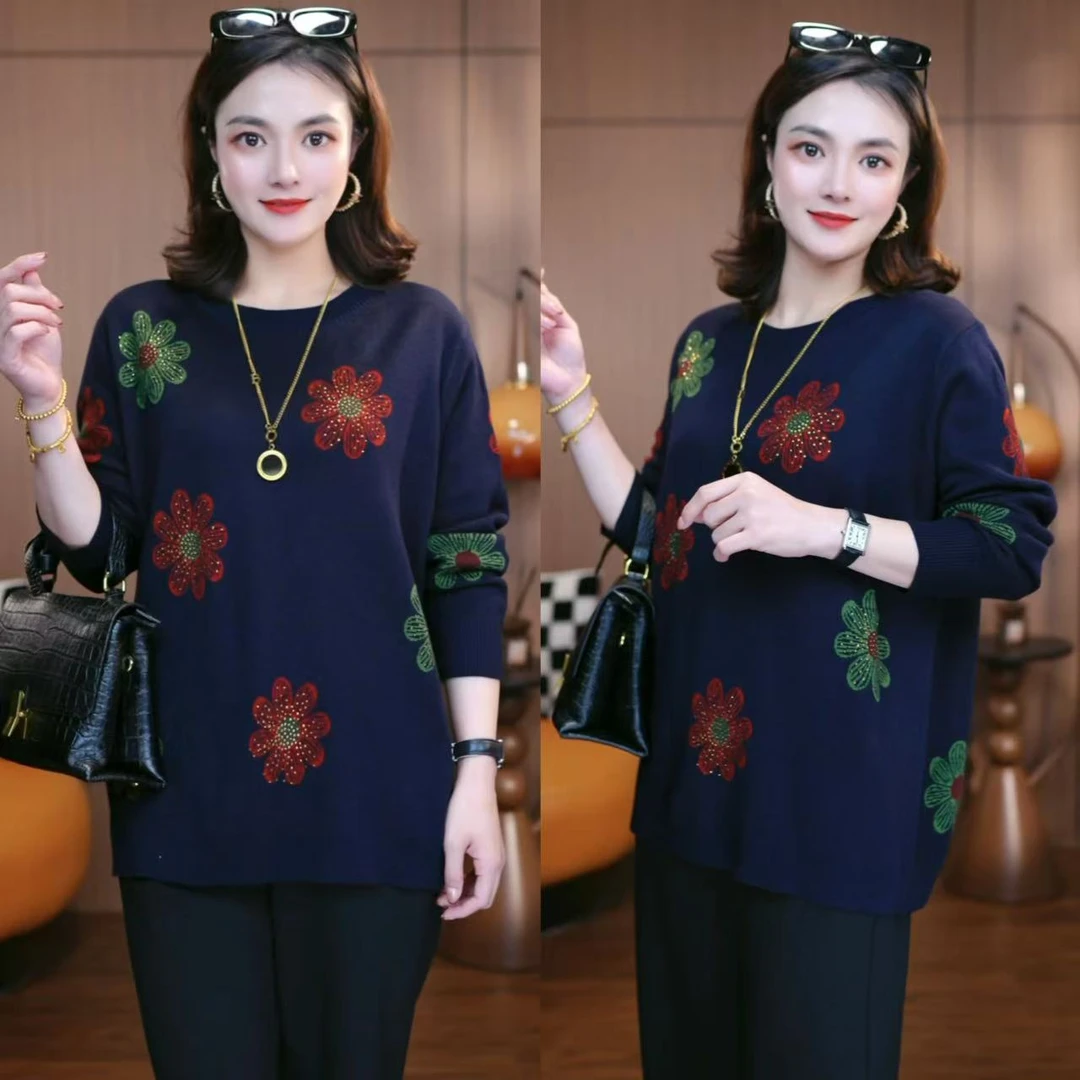 彩蝶织春-2025新款针织衫毛衣洋气女百搭冬季显瘦保暖宽松中老年