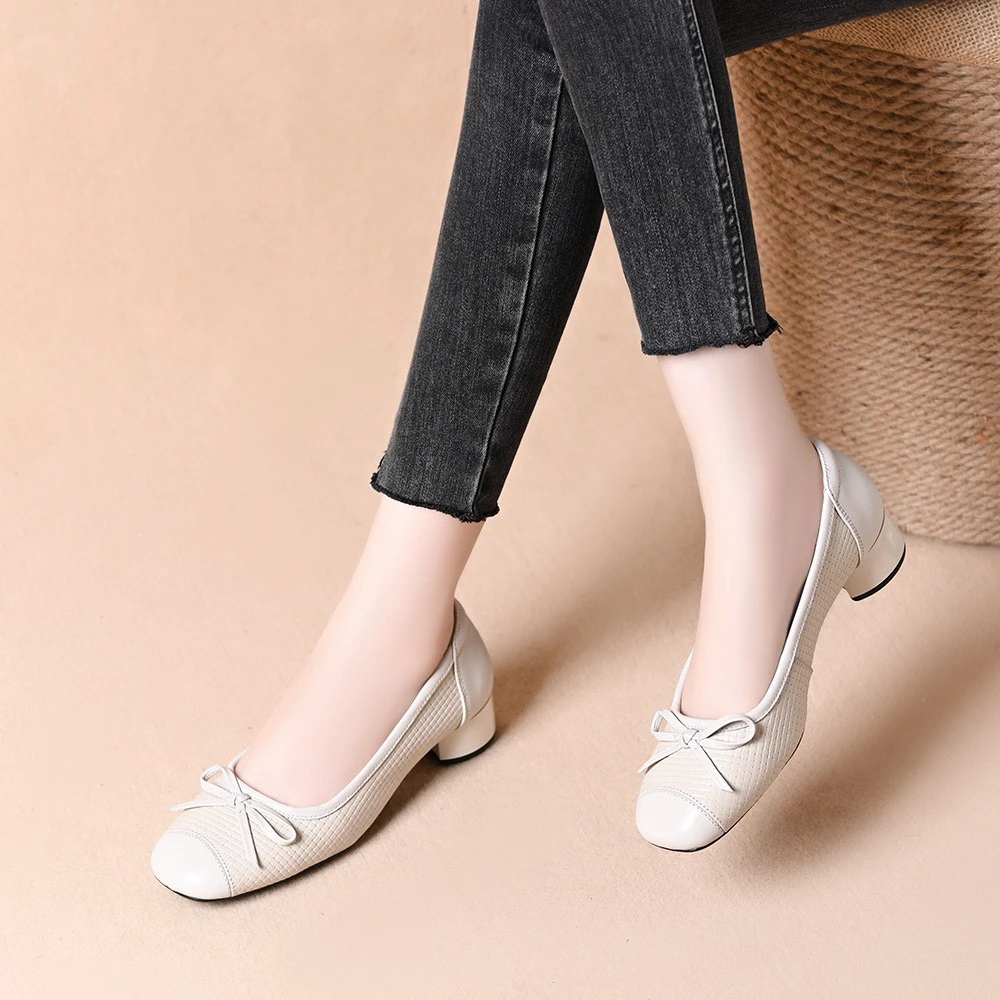 粗跟圆头浅口修面皮复古港风单鞋豆豆鞋秋季春秋舒适