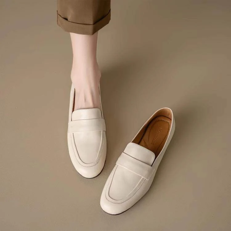 原创真皮乐福鞋女平底2025春季新款英伦一脚蹬软底豆豆鞋圆头单鞋