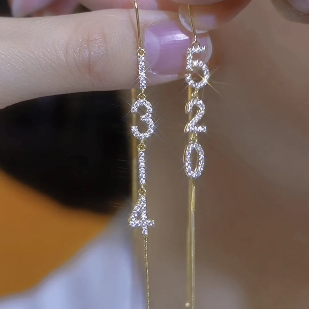 铜合金合成锆石耳饰 时尚长款防丢流苏耳线精致百搭女士耳环