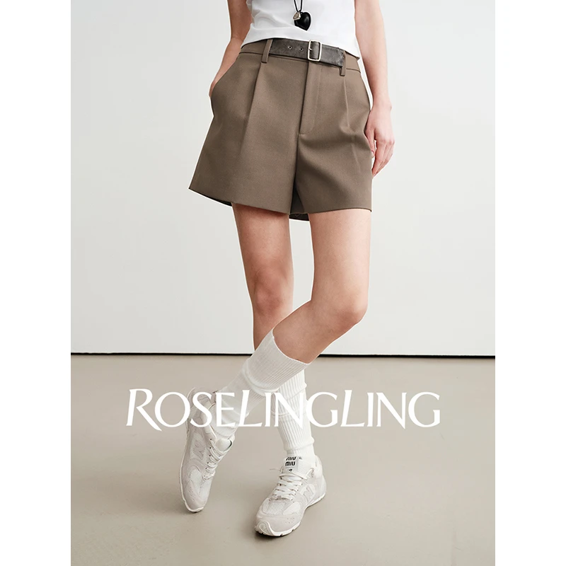 ROSELINGLING通勤王牌 定制华尔兹/精纺羊毛花纱面料褶裥西装短裤