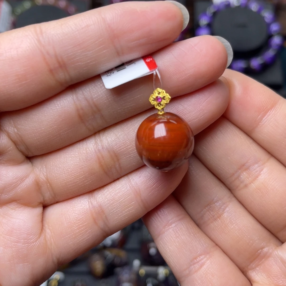 18K金镶嵌手链水晶红极光单珠吊坠