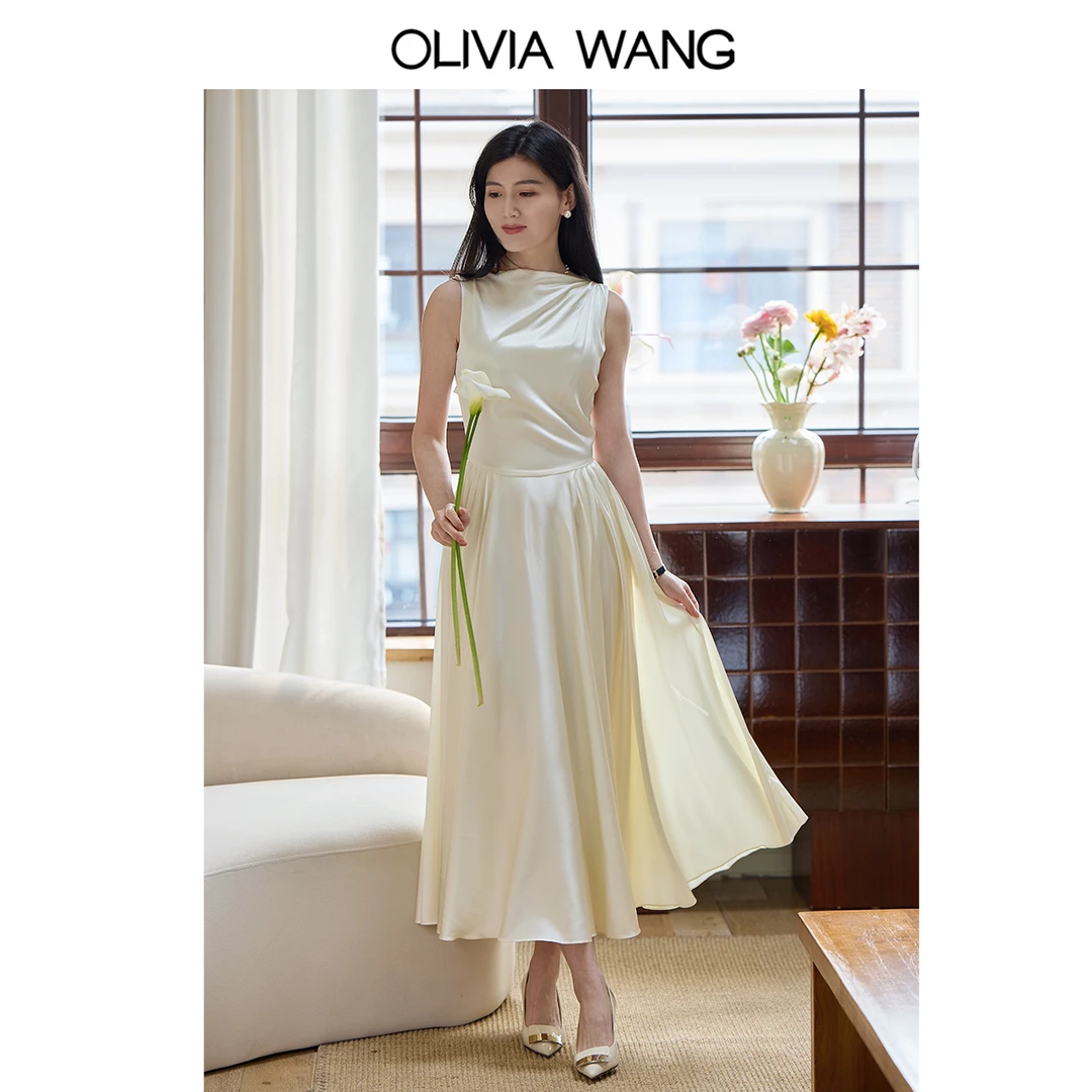 OLIVIA WANG“月光女神”重磅真丝连衣裙25年裙子气质修身大摆裙