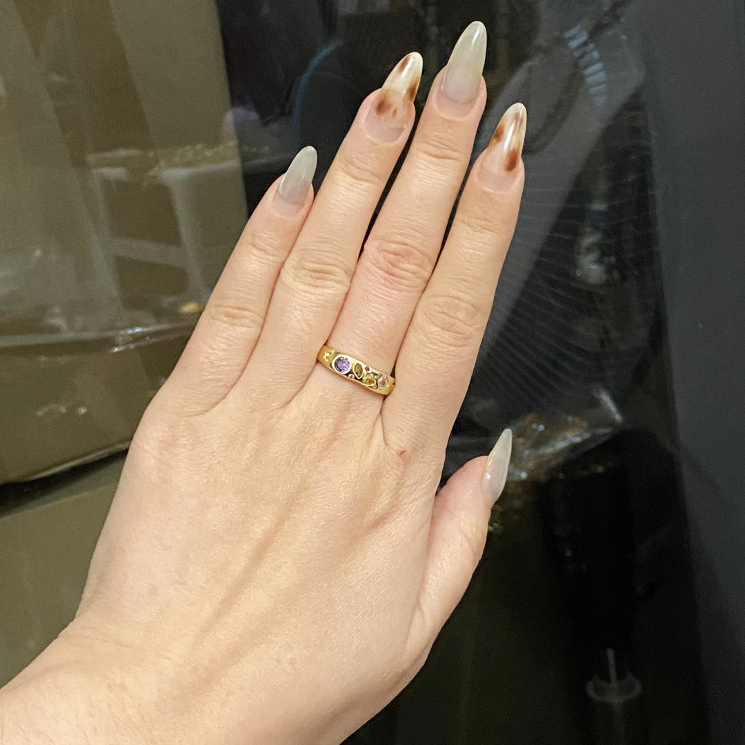 铜合金锆石戒指 iLaruN新款绿金色戒指