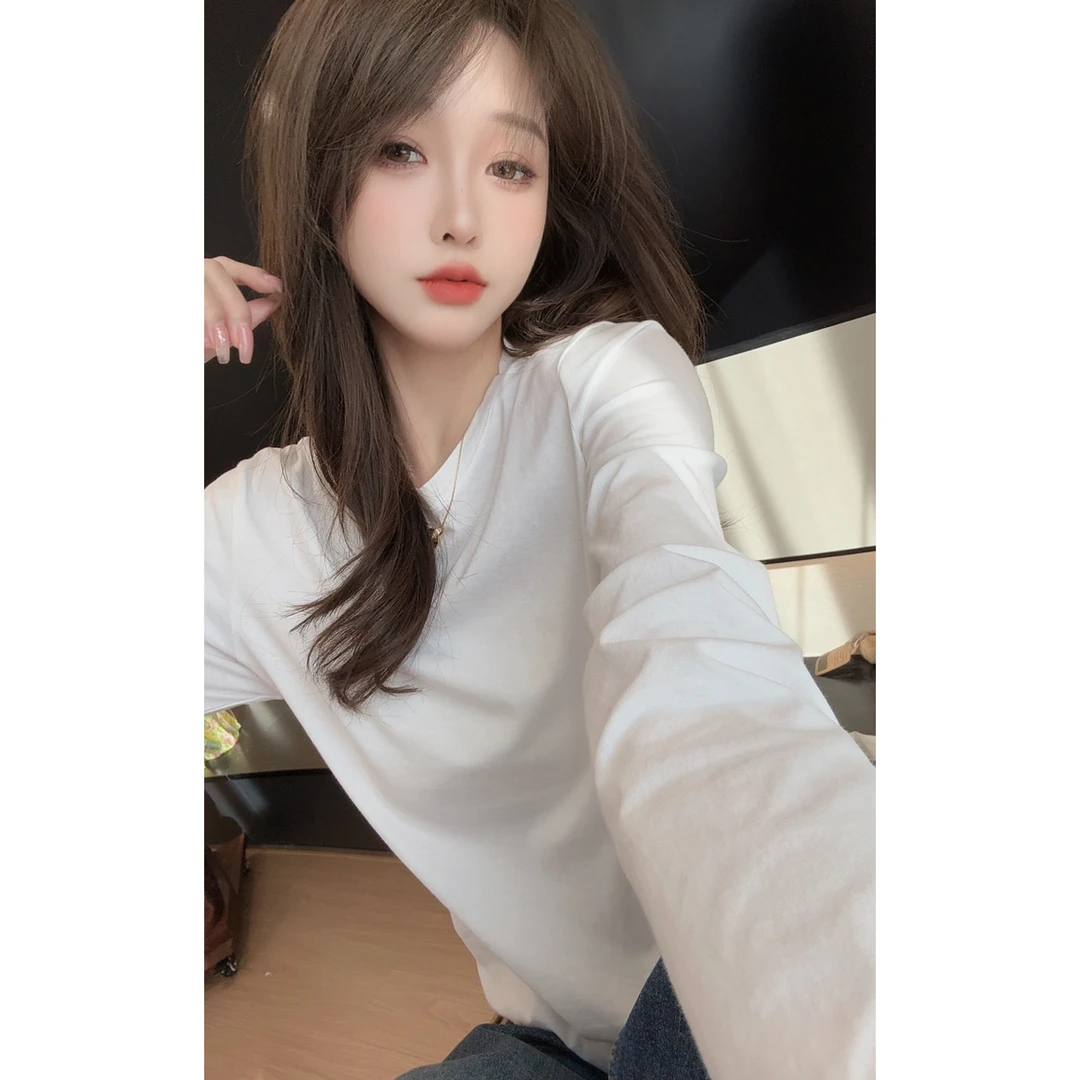 【陈陈私服】时尚休闲百搭减龄显瘦白色内搭长袖t恤25102804