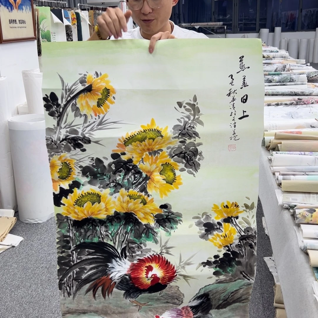 国画卖字画的小男孩