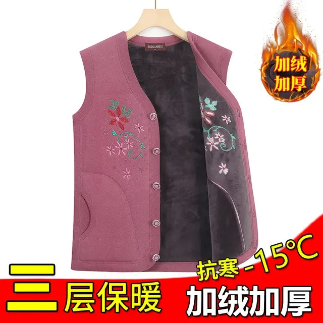 AAAB中老年人妈妈秋冬装加绒马甲女奶奶加厚外套保暖背心老人无袖
