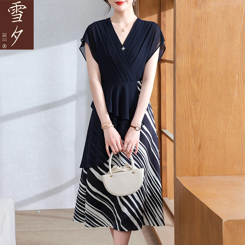 妈妈夏季洋气雪纺连衣裙中年女装夏装母亲节中老年飘逸假两件裙子