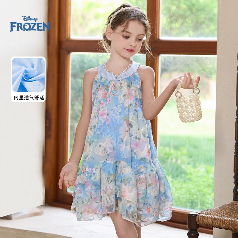Disney/迪士尼夏季碎花女连衣裙2025年夏装透气沙滩公主裙薄款