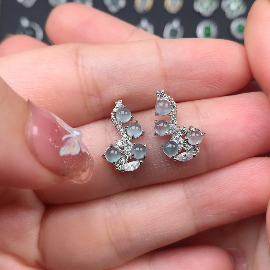 翡翠银S925镶嵌耳饰