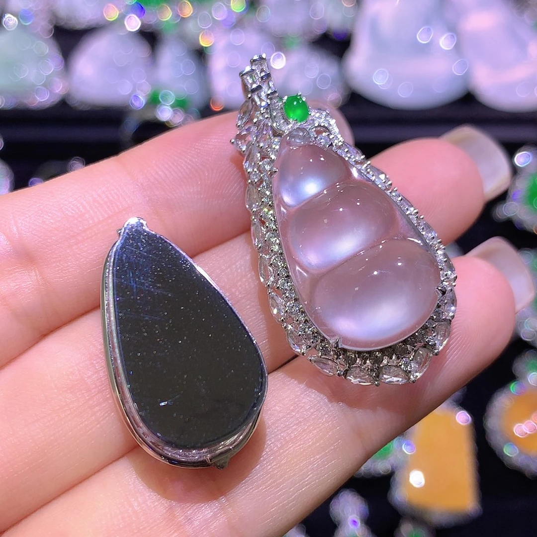 翡翠18K金镶嵌颈饰玻璃种福豆毛衣链