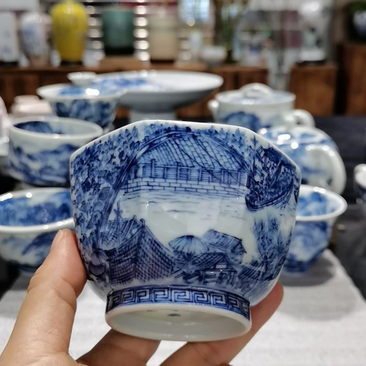 杯开****来柴窑手工清明上河图八方杯