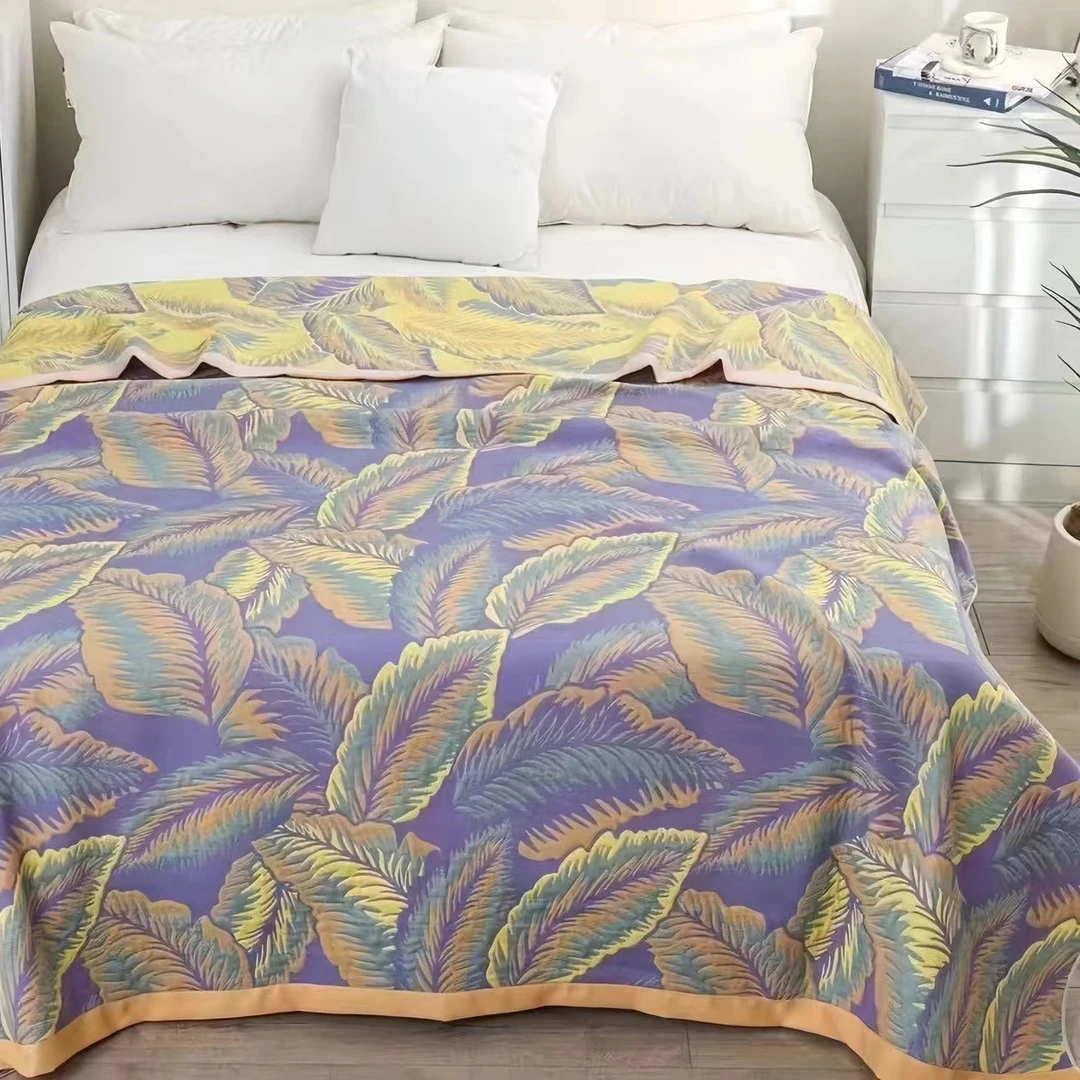 【雅漫严选】紫色芭蕉叶2*2.3米多功能纱布盖毯