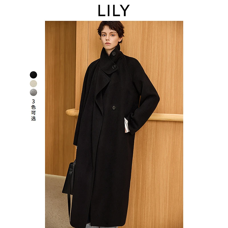 【LILY宋茜同款】冬新款千金风绵羊毛骆驼绒风衣式大衣124409FN956