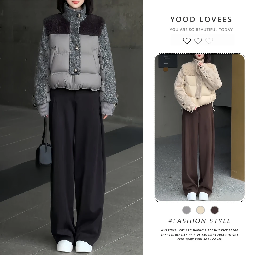 巨好看的两件套冬装2025新款宽松毛毛拼接棉服休闲裤高级感套装