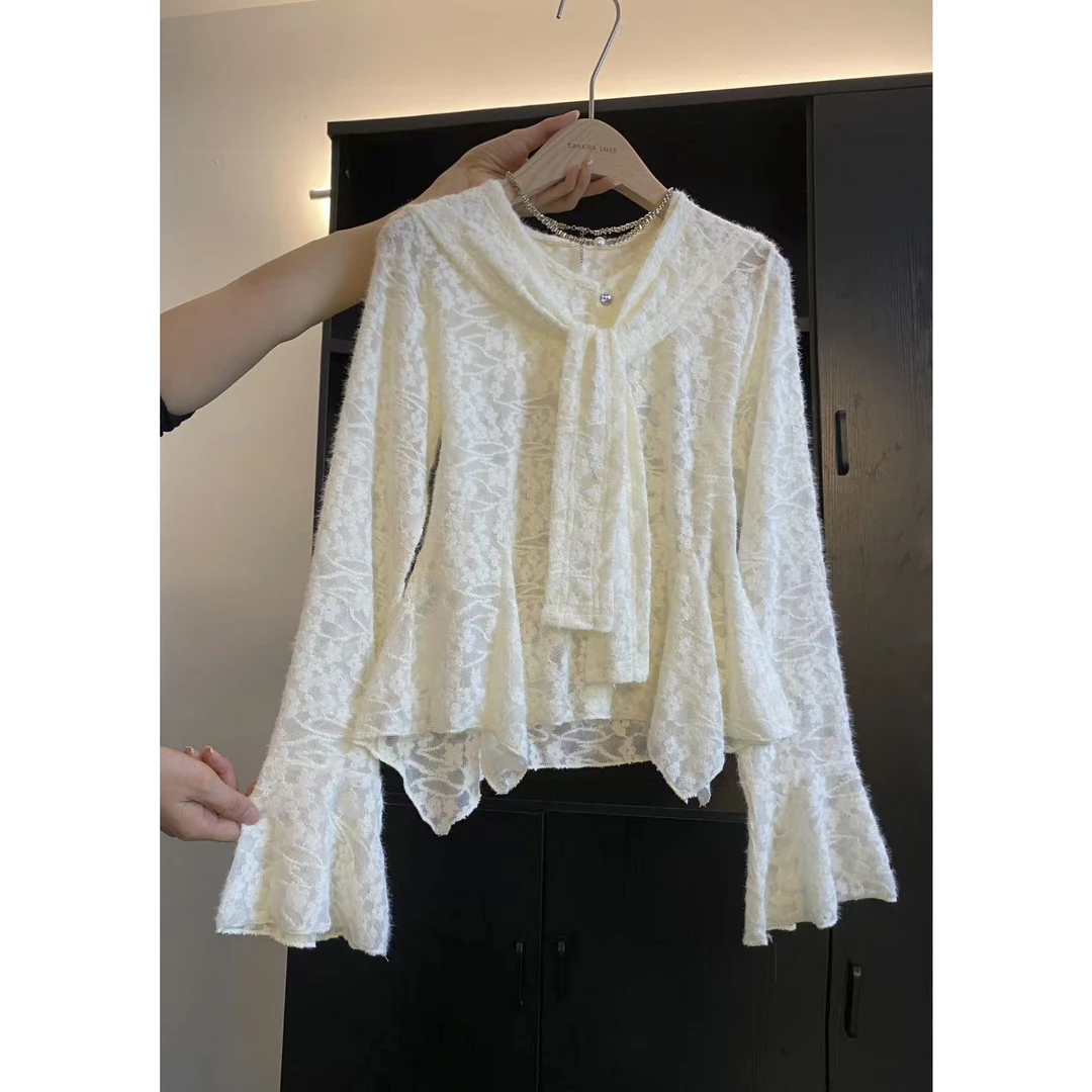 璎婲sᴀᴋᴜʀᴀ【奶芙落霜】金法式重工百搭纯欲甜美两件套披肩长袖衬衫