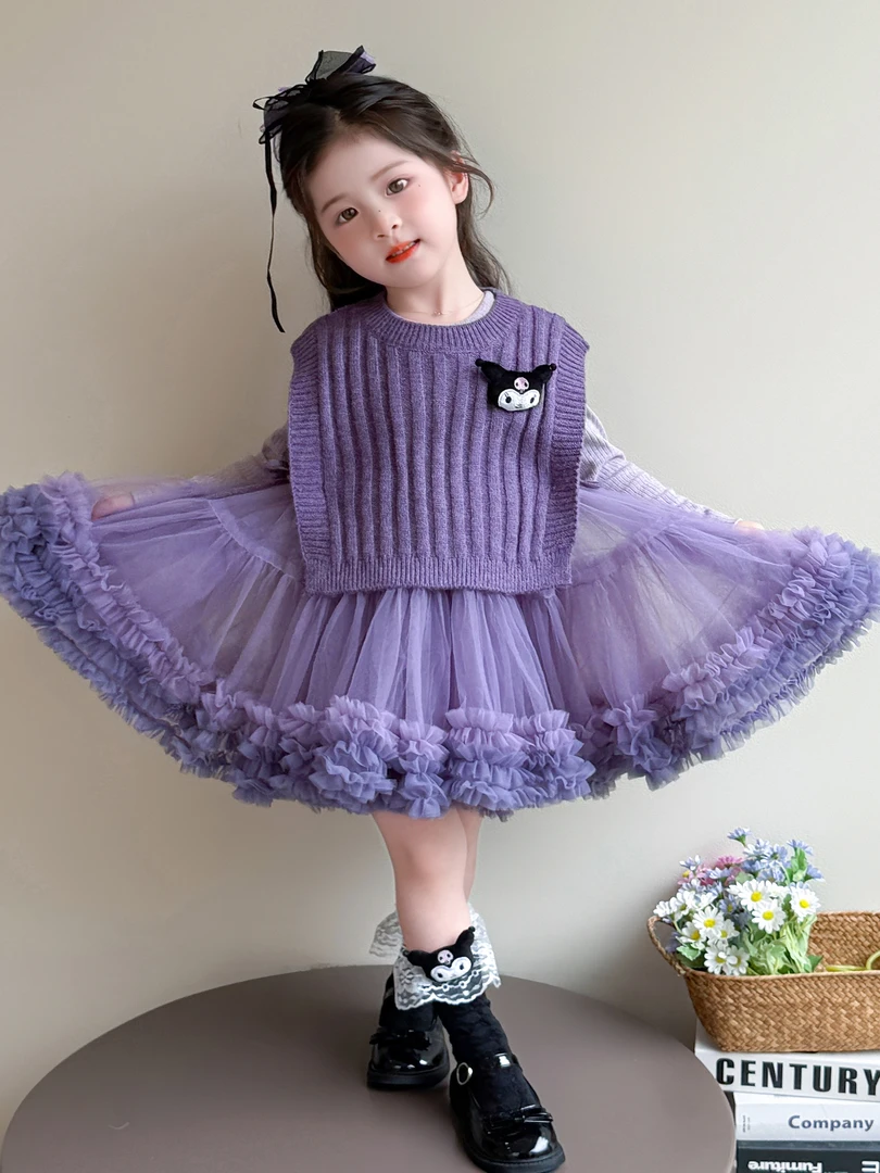 MK&DK女童库洛米连衣裙秋款儿童公主裙女宝宝秋装马甲裙子套装