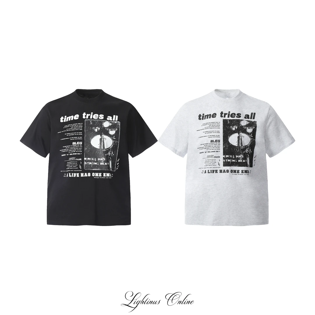 LightinUs【280G】美式复古印花T恤男索罗娜抗菌夏季休闲清凉感半袖