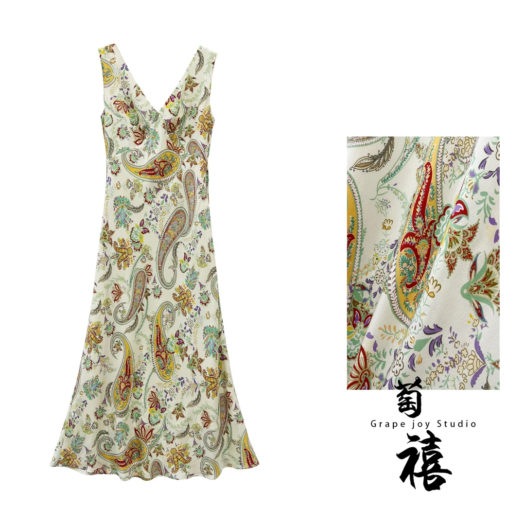 【萄禧-繁花似锦】设计师款春夏季百搭时尚潮流腰果花连衣裙KDL2131