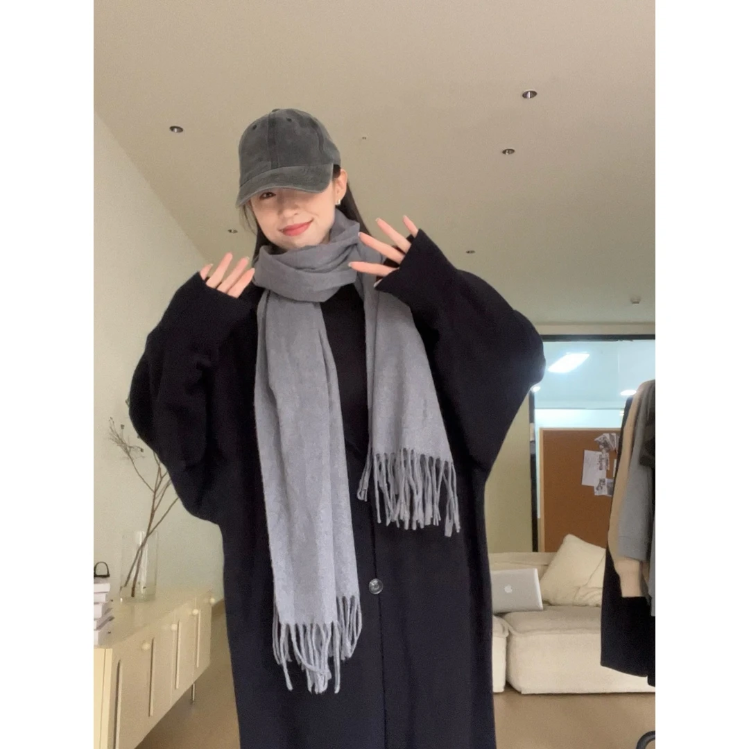 灰色韩版纯色仿羊绒围巾女秋冬保暖学生情侣围脖经典百搭网红披肩