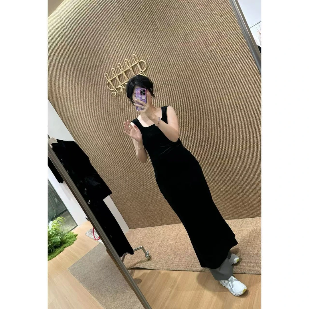 EASY新款醋酸丝绒设计师背心裙8895