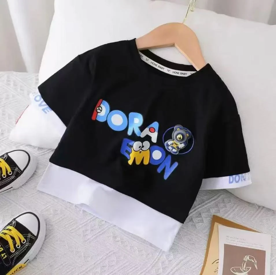 新款夏季男童短袖儿童假两件薄款纯棉T恤童装洋气韩版夏装