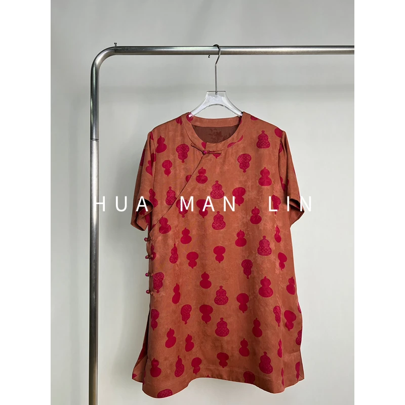 【花滿林】圆领盘扣斜门襟葫芦香云纱真丝桑蚕丝上衣259690